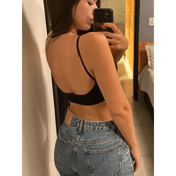 New Trendy Open Back Bra Seamless Brassiere, Comfortable Top Women Wire free Low Back Underwear No Pad Unlined Backless Bra