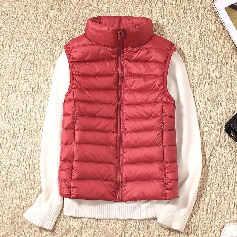 New Trendy Ultra Light Women's Duck Down Vest Jacket Autumn/Winter High collar Sleeveless Coat For Girls