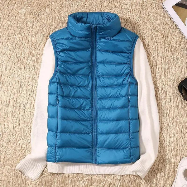 New Trendy Ultra Light Women's Duck Down Vest Jacket Autumn/Winter High collar Sleeveless Coat For Girls
