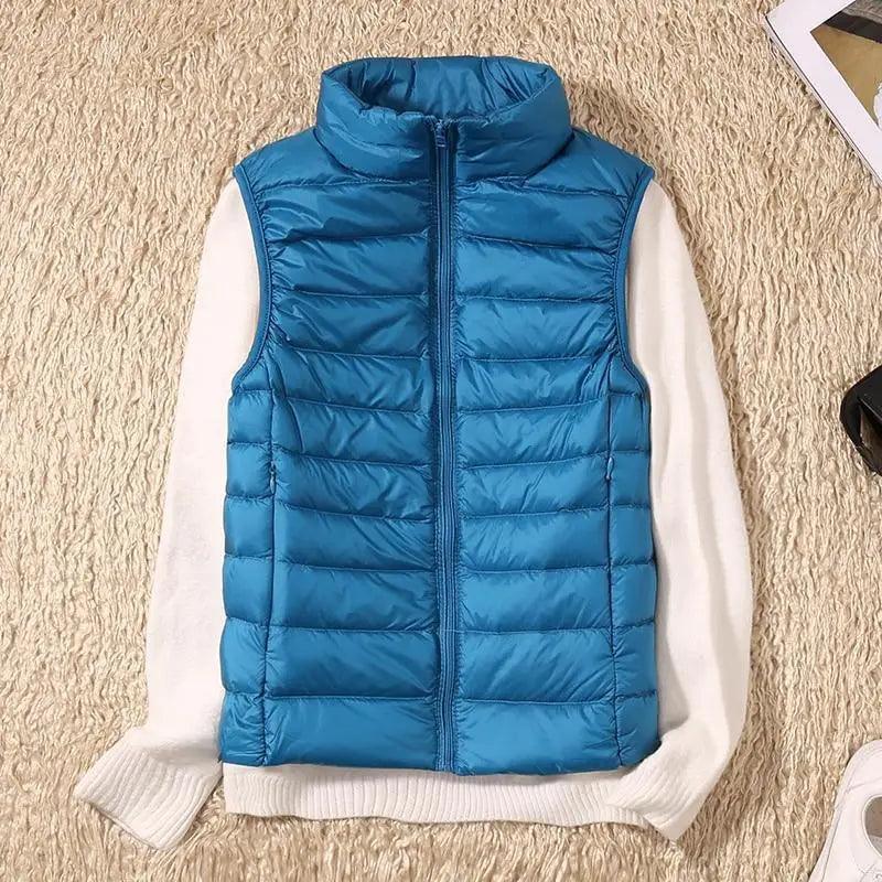 New Trendy Ultra Light Women's Duck Down Vest Jacket Autumn/Winter High collar Sleeveless Coat For Girls