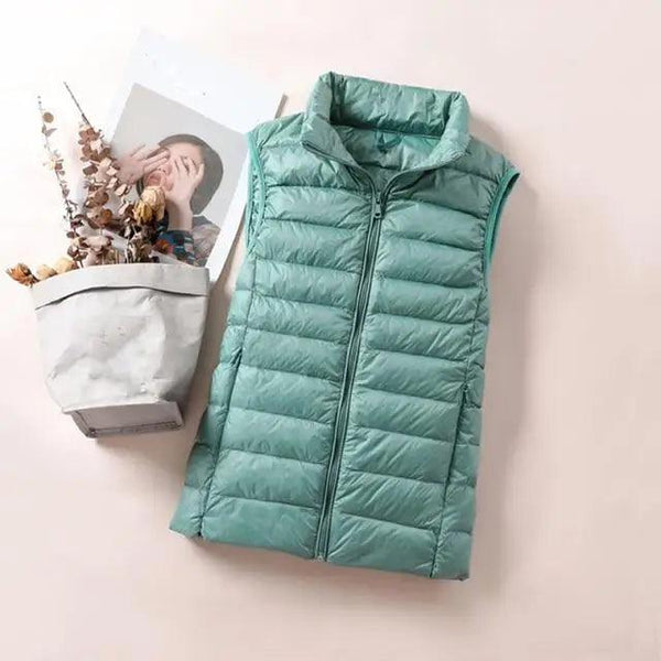 New Trendy Ultra Light Women's Duck Down Vest Jacket Autumn/Winter High collar Sleeveless Coat For Girls