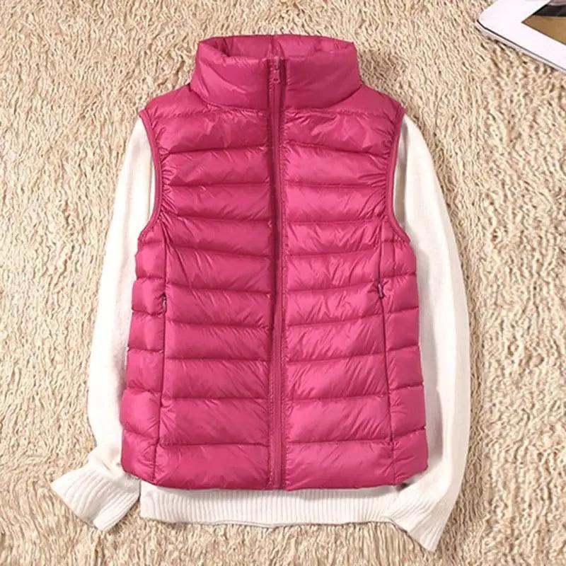 New Trendy Ultra Light Women's Duck Down Vest Jacket Autumn/Winter High collar Sleeveless Coat For Girls
