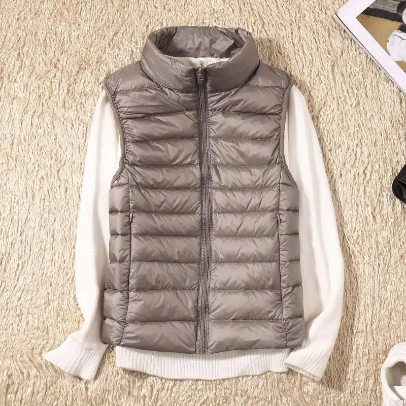 New Trendy Ultra Light Women's Duck Down Vest Jacket Autumn/Winter High collar Sleeveless Coat For Girls
