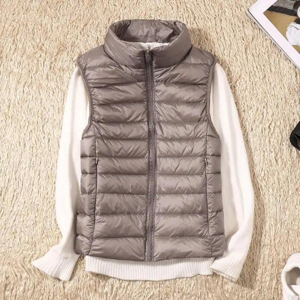 New Trendy Ultra Light Women's Duck Down Vest Jacket Autumn/Winter High collar Sleeveless Coat For Girls