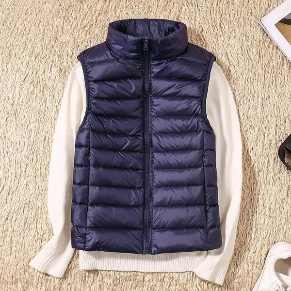 New Trendy Ultra Light Women's Duck Down Vest Jacket Autumn/Winter High collar Sleeveless Coat For Girls