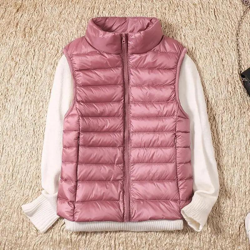 New Trendy Ultra Light Women's Duck Down Vest Jacket Autumn/Winter High collar Sleeveless Coat For Girls