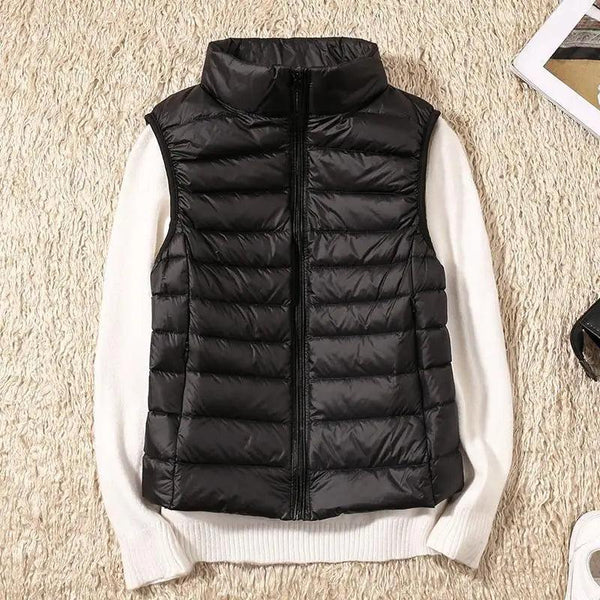 New Trendy Ultra Light Women's Duck Down Vest Jacket Autumn/Winter High collar Sleeveless Coat For Girls