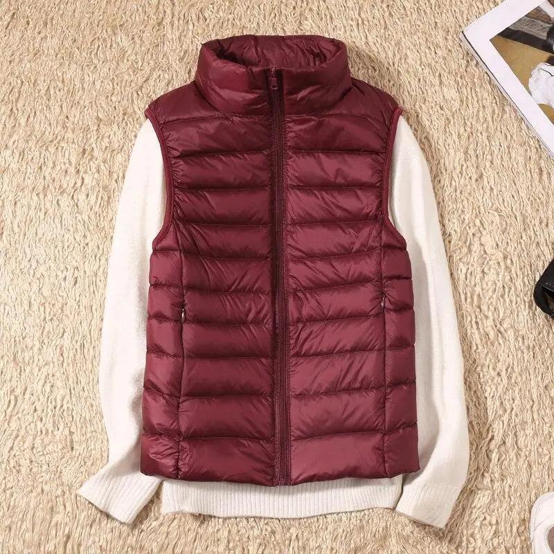 New Trendy Ultra Light Women's Duck Down Vest Jacket Autumn/Winter High collar Sleeveless Coat For Girls