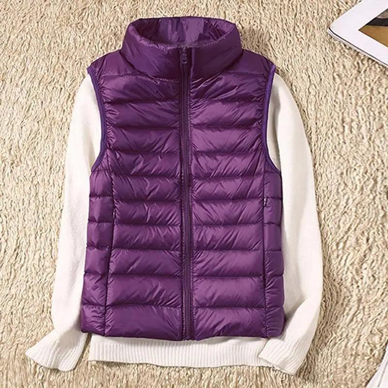 New Trendy Ultra Light Women's Duck Down Vest Jacket Autumn/Winter High collar Sleeveless Coat For Girls