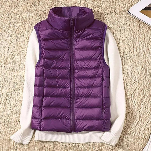 New Trendy Ultra Light Women's Duck Down Vest Jacket Autumn/Winter High collar Sleeveless Coat For Girls