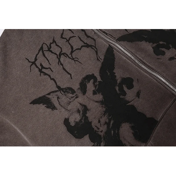 New Trendy Vintage Hip Hop Streetwear Women Hoodies Angel Dark Print Zipper Jacket Coat Hooded Top Clothes Men Women Punk Outwear