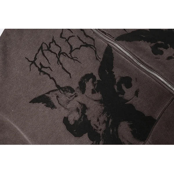 New Trendy Vintage Hip Hop Streetwear Women Hoodies Angel Dark Print Zipper Jacket Coat Hooded Top Clothes Men Women Punk Outwear