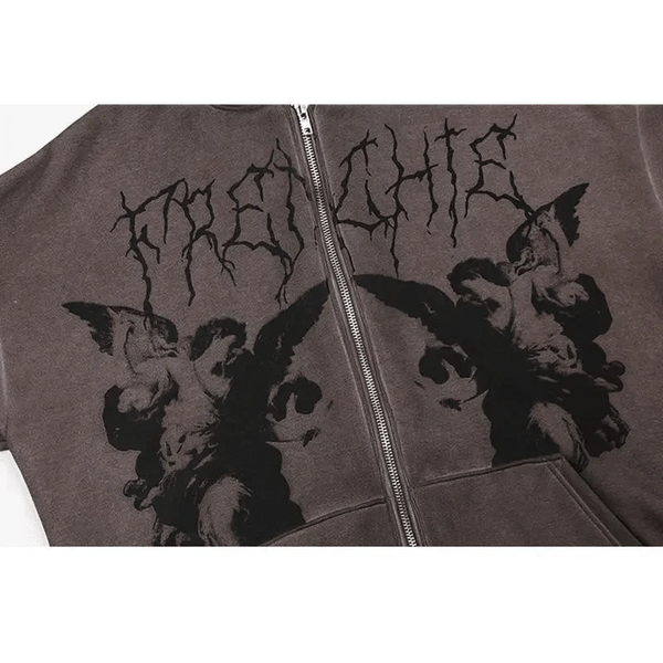 New Trendy Vintage Hip Hop Streetwear Women Hoodies Angel Dark Print Zipper Jacket Coat Hooded Top Clothes Men Women Punk Outwear