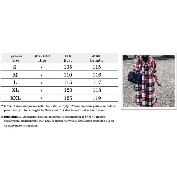 New Trendy Women's Coat Autumn Winter Long Sleeve Red Plaid Jacket Women Lapel Single Breasted Cardigan Coat Turndown Collar Women Coat
