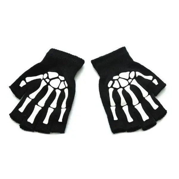 New TrendyHalf Finger Gloves Glow  Dark Fingerless Stretch Knitted Winter Mittens Men/Women's Skeleton Pattern Knit Gloves Fingerless Gloves