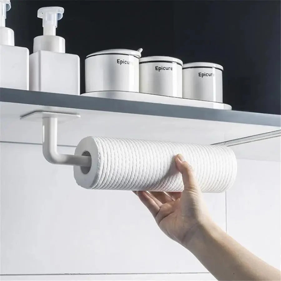New Vigorous 1Pc Kitchen Self-adhesive Accessories Under Cabinet Paper Roll Rack Towel Holder Tissue Hanger Storage Rack for Bathroom Toilet