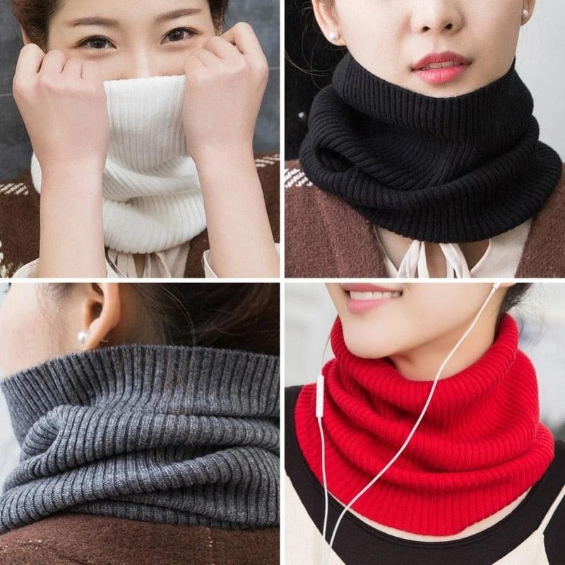 New Winter Autumn Solid Color Soft Cashmere Knit Ring Scarves Neck Warmer Elastic Neck Gaiter Head Wrap Headwear Comfort Collar Female Winter One Loop Scarf For Women