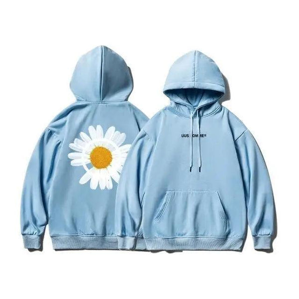 New Winter Loose Hooded Sweatshirts Men Thicken Warm Coat Hoodies Male Oversize Pullovers Sweatshirt Women Sunflower Printed Long Sleeve Pullover Sweatshirts Loose Drawstring Hoodie