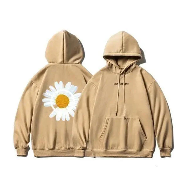 New Winter Loose Hooded Sweatshirts Men Thicken Warm Coat Hoodies Male Oversize Pullovers Sweatshirt Women Sunflower Printed Long Sleeve Pullover Sweatshirts Loose Drawstring Hoodie