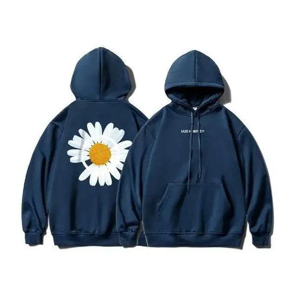 New Winter Loose Hooded Sweatshirts Men Thicken Warm Coat Hoodies Male Oversize Pullovers Sweatshirt Women Sunflower Printed Long Sleeve Pullover Sweatshirts Loose Drawstring Hoodie