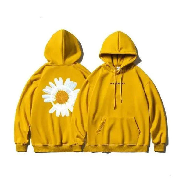 New Winter Loose Hooded Sweatshirts Men Thicken Warm Coat Hoodies Male Oversize Pullovers Sweatshirt Women Sunflower Printed Long Sleeve Pullover Sweatshirts Loose Drawstring Hoodie