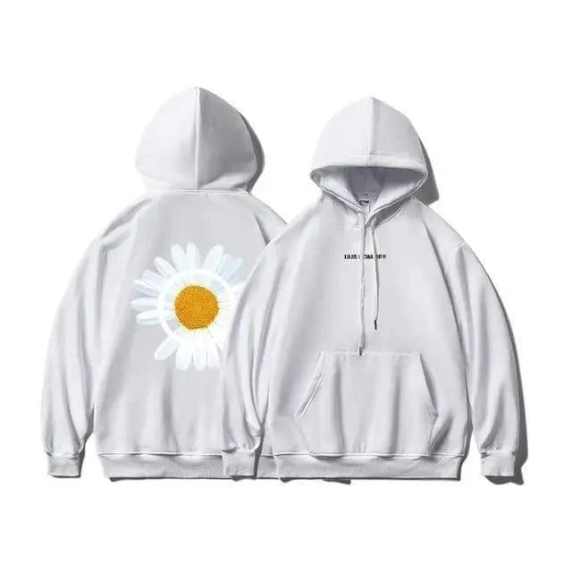 New Winter Loose Hooded Sweatshirts Men Thicken Warm Coat Hoodies Male Oversize Pullovers Sweatshirt Women Sunflower Printed Long Sleeve Pullover Sweatshirts Loose Drawstring Hoodie