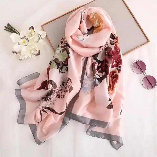 New Women Autumn Winter Fashion Silk Scarf Shawl Beach Headband Female Casual Wear Beach Friendly Spring Silk Scarf Flower Print Silk Scarves Shawls and Wraps Long Size Beach Stoles