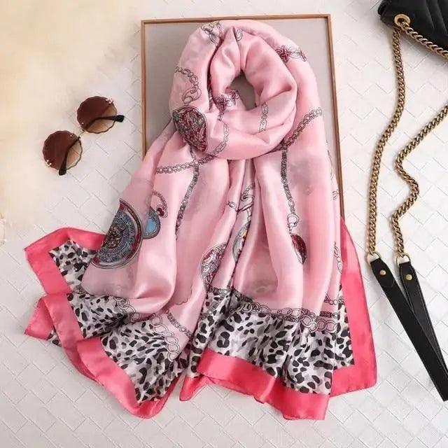 New Women Autumn Winter Fashion Silk Scarf Shawl Beach Headband Female Casual Wear Beach Friendly Spring Silk Scarf Flower Print Silk Scarves Shawls and Wraps Long Size Beach Stoles