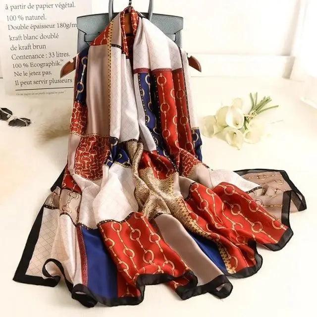 New Women Autumn Winter Fashion Silk Scarf Shawl Beach Headband Female Casual Wear Beach Friendly Spring Silk Scarf Flower Print Silk Scarves Shawls and Wraps Long Size Beach Stoles