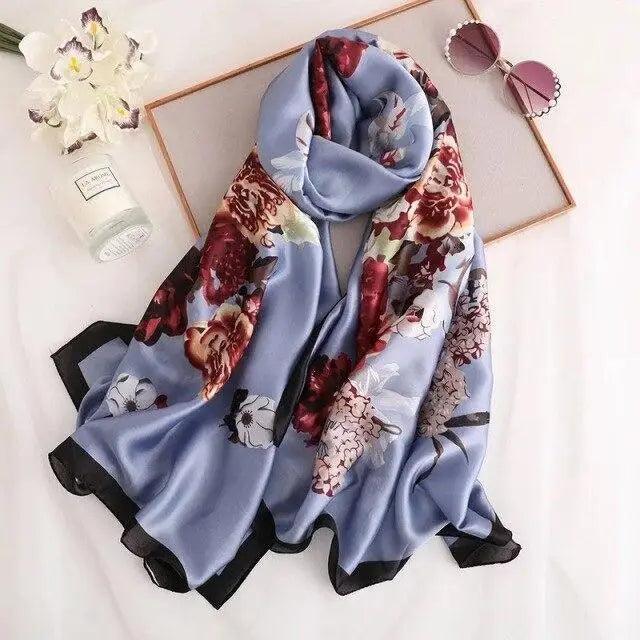New Women Autumn Winter Fashion Silk Scarf Shawl Beach Headband Female Casual Wear Beach Friendly Spring Silk Scarf Flower Print Silk Scarves Shawls and Wraps Long Size Beach Stoles