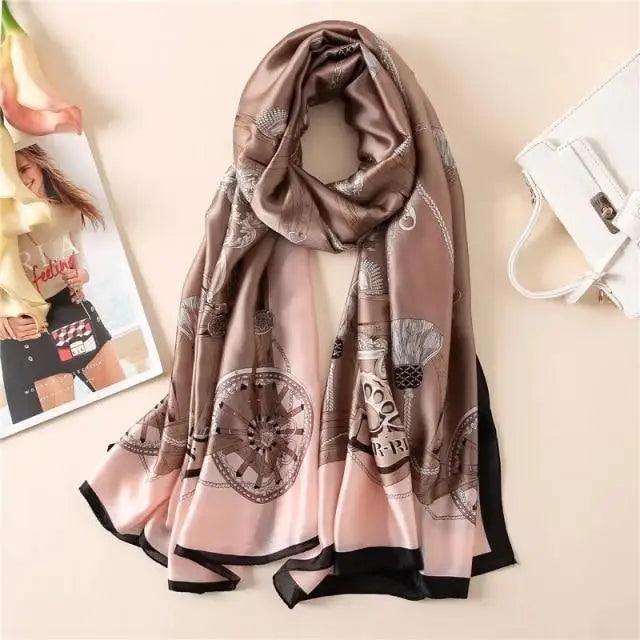 New Women Autumn Winter Fashion Silk Scarf Shawl Beach Headband Female Casual Wear Beach Friendly Spring Silk Scarf Flower Print Silk Scarves Shawls and Wraps Long Size Beach Stoles