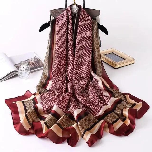 New Women Autumn Winter Fashion Silk Scarf Shawl Beach Headband Female Casual Wear Beach Friendly Spring Silk Scarf Flower Print Silk Scarves Shawls and Wraps Long Size Beach Stoles