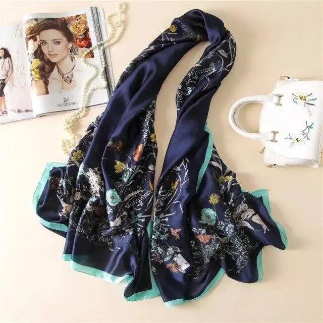 New Women Autumn Winter Fashion Silk Scarf Shawl Beach Headband Female Casual Wear Beach Friendly Spring Silk Scarf Flower Print Silk Scarves Shawls and Wraps Long Size Beach Stoles