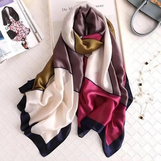 New Women Autumn Winter Fashion Silk Scarf Shawl Beach Headband Female Casual Wear Beach Friendly Spring Silk Scarf Flower Print Silk Scarves Shawls and Wraps Long Size Beach Stoles