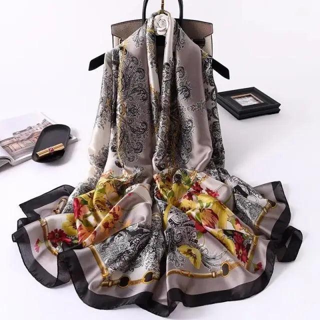 New Women Autumn Winter Fashion Silk Scarf Shawl Beach Headband Female Casual Wear Beach Friendly Spring Silk Scarf Flower Print Silk Scarves Shawls and Wraps Long Size Beach Stoles