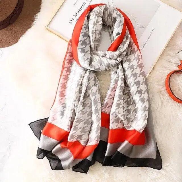 New Women Autumn Winter Fashion Silk Scarf Shawl Beach Headband Female Casual Wear Beach Friendly Spring Silk Scarf Flower Print Silk Scarves Shawls and Wraps Long Size Beach Stoles
