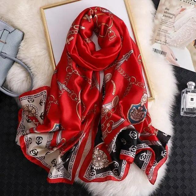 New Women Autumn Winter Fashion Silk Scarf Shawl Beach Headband Female Casual Wear Beach Friendly Spring Silk Scarf Flower Print Silk Scarves Shawls and Wraps Long Size Beach Stoles