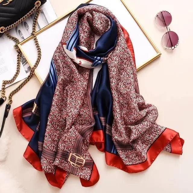 New Women Autumn Winter Fashion Silk Scarf Shawl Beach Headband Female Casual Wear Beach Friendly Spring Silk Scarf Flower Print Silk Scarves Shawls and Wraps Long Size Beach Stoles