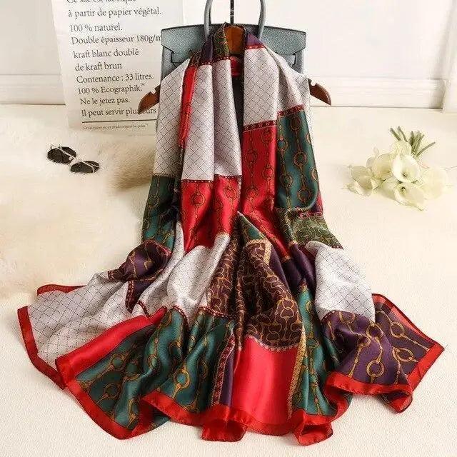 New Women Autumn Winter Fashion Silk Scarf Shawl Beach Headband Female Casual Wear Beach Friendly Spring Silk Scarf Flower Print Silk Scarves Shawls and Wraps Long Size Beach Stoles