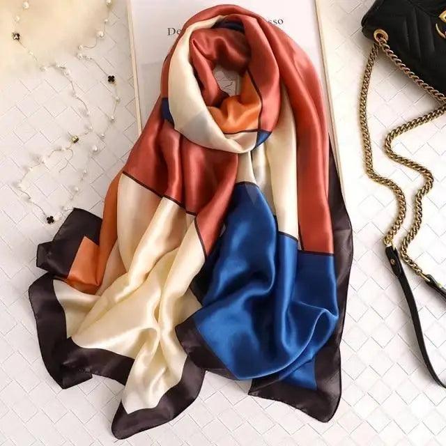 New Women Autumn Winter Fashion Silk Scarf Shawl Beach Headband Female Casual Wear Beach Friendly Spring Silk Scarf Flower Print Silk Scarves Shawls and Wraps Long Size Beach Stoles