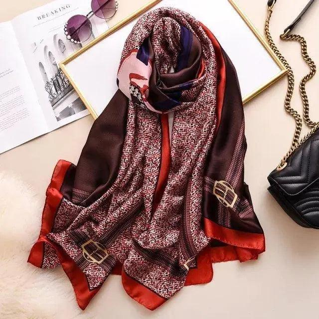 New Women Autumn Winter Fashion Silk Scarf Shawl Beach Headband Female Casual Wear Beach Friendly Spring Silk Scarf Flower Print Silk Scarves Shawls and Wraps Long Size Beach Stoles