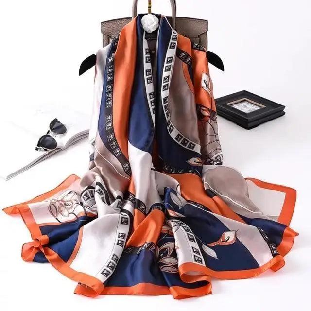 New Women Autumn Winter Fashion Silk Scarf Shawl Beach Headband Female Casual Wear Beach Friendly Spring Silk Scarf Flower Print Silk Scarves Shawls and Wraps Long Size Beach Stoles