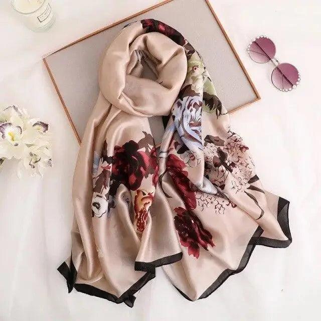New Women Autumn Winter Fashion Silk Scarf Shawl Beach Headband Female Casual Wear Beach Friendly Spring Silk Scarf Flower Print Silk Scarves Shawls and Wraps Long Size Beach Stoles