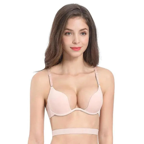New Women Lingerie U Backless Bras Underwear Deep U Low Cut Push Up Bra Female Breathable Bra
