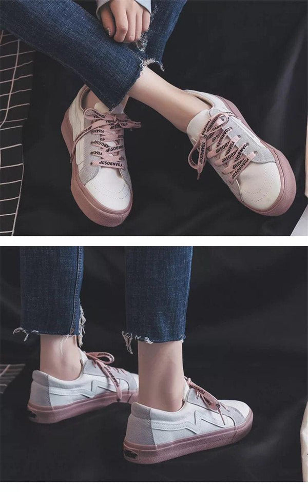 New Women Sneaker Fashion Breathble Vulcanized Shoes Platform Lace Up Casual White Tenis Sneakers Women Play Fashion Sneaker Low Top Elastic Canvas Flat Sneakers