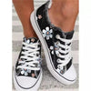New Womens Comfortable Canvas Flats Flower Summer Fashion Lace-up Sneakers Casual Fashion Round Toe Vulcanized Shoes Women Casual Sneakers - Black / 41
