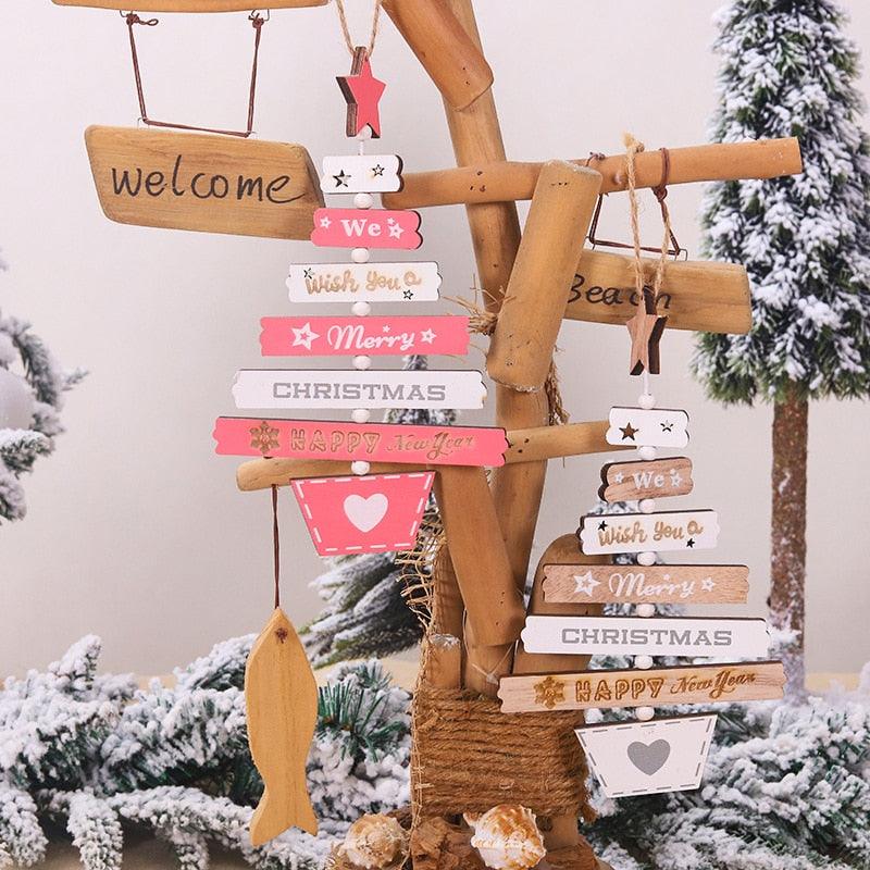 New Year Christmas Tree Bell Pendant Christmas Wooden Hanging Ornaments Letter Pendant Wooden Tree Decorations Star Bird Bow-Knot Letter Bells Design Wooden Hanging Decor For Christmas Tree Wind Wooden Hanging Gift Home Festival Decoration Accessories