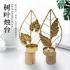 New Year Home Decoration Candle Holder Ornament Decoration Candle Holders Home Décor for Bathroom Decorations Vintage Leaf Shape Candle Holder Centerpieces for Table Wedding Outdoor Indoor Decor Golden Wrought Iron Leaf Wood Base Candle holder