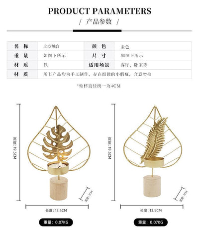 New Year Home Decoration Candle Holder Ornament Decoration Candle Holders Home Décor for Bathroom Decorations Vintage Leaf Shape Candle Holder Centerpieces for Table Wedding Outdoor Indoor Decor Golden Wrought Iron Leaf Wood Base Candle holder
