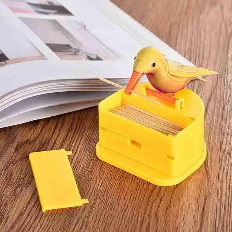 New Yellow Small Bird Toothpick Container Automatic Toothpick Dispenser Toothpick Holder Home Decoration Kitchen Accessories